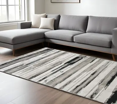 8' X 10' Black and Silver Abstract Non Skid Area Rug