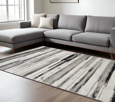 12' X 15' Silver Gray And Black Abstract Stain Resistant Area Rug