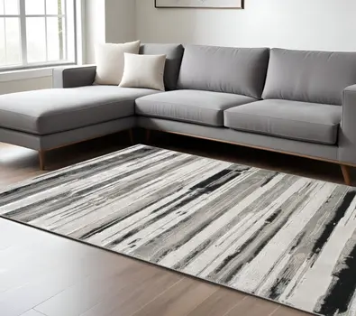 13' X 20' Black And Silver Abstract Area Rug