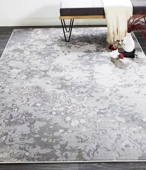 5' X 8' Silver Gray And White Abstract Stain Resistant Area Rug