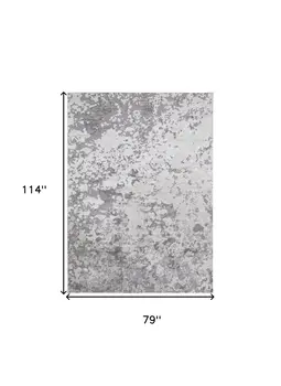 7' X 10' Silver Gray And White Abstract Stain Resistant Area Rug