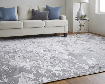 7' X 10' Silver Gray And White Abstract Stain Resistant Area Rug