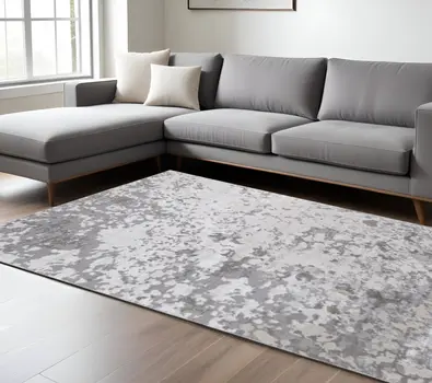 9' X 12' Silver Gray And White Abstract Area Rug