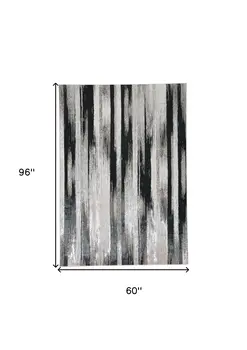 5' X 8' Black Silver and Gray Abstract Power Loom Area Rug