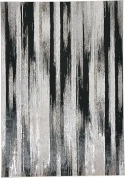 9' X 12' Black Silver and Gray Abstract Power Loom Area Rug