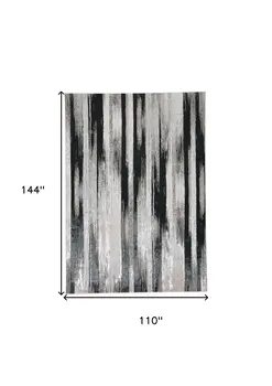 9' X 12' Black Silver and Gray Abstract Power Loom Area Rug