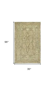 8' Beige Blue And Gray Wool Oriental Hand Tufted Runner Rug