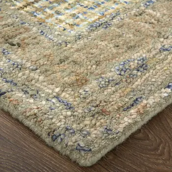 8' Beige Blue And Gray Wool Oriental Hand Tufted Runner Rug