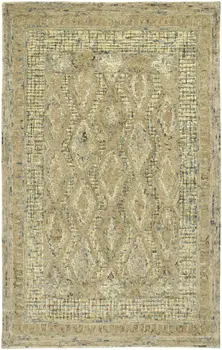 2' X 3' Tan Blue And Gray Wool Floral Tufted Handmade Stain Resistant Area Rug