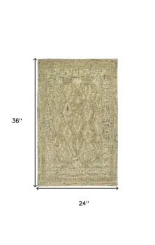 2' X 3' Tan Blue And Gray Wool Floral Tufted Handmade Stain Resistant Area Rug