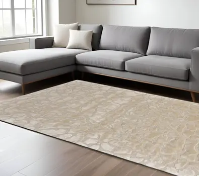8' X 11' Ivory Taupe And Tan Abstract Tufted Handmade Area Rug