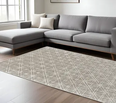 10' X 13' Taupe Ivory And Tan Wool Abstract Tufted Handmade Area Rug