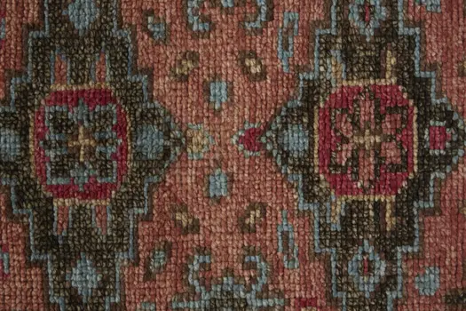 5' X 8' Blue and Red Wool Floral Hand Knotted Distressed Area Rug