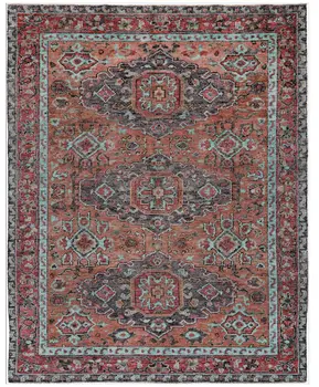 8' X 10' Red Orange Wool Floral Hand Knotted Distressed Area Rug With Fringe