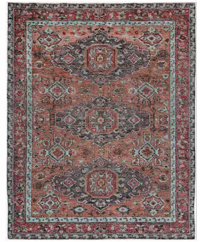 8' X 10' Red Orange Wool Floral Hand Knotted Distressed Area Rug With Fringe