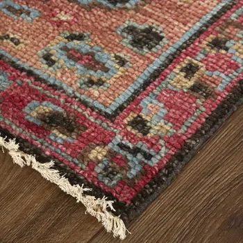 8' X 10' Red Orange Wool Floral Hand Knotted Distressed Area Rug With Fringe