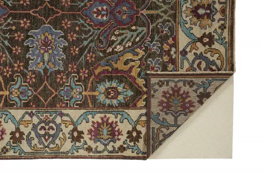 4' X 6' Ivory and Blue Wool Floral Hand Knotted Distressed Area Rug With Fringe