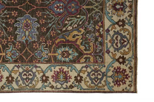 4' X 6' Ivory and Blue Wool Floral Hand Knotted Distressed Area Rug With Fringe