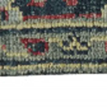 8' X 10' Blue Green And Red Wool Floral Hand Knotted Distressed Stain Resistant Area Rug With Fringe
