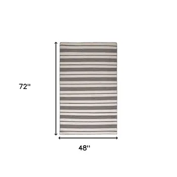4' X 6' Black And White Striped Hand Woven Area Rug