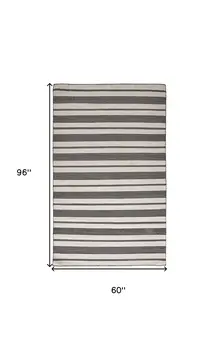 5' X 8' Black And White Striped Dhurrie Hand Woven Stain Resistant Area Rug