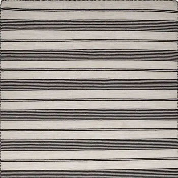 5' X 8' Black And White Striped Dhurrie Hand Woven Stain Resistant Area Rug