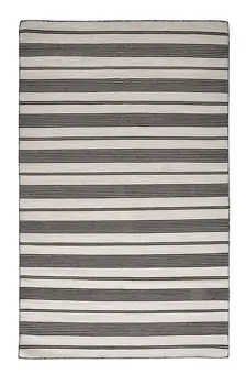 8' X 11' Black And White Striped Dhurrie Hand Woven Stain Resistant Area Rug