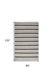 8' X 11' Black And White Striped Dhurrie Hand Woven Stain Resistant Area Rug