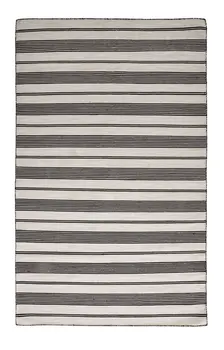 8' X 11' Black And White Striped Dhurrie Hand Woven Stain Resistant Area Rug