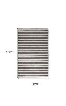 10' X 14' Black And White Striped Dhurrie Hand Woven Stain Resistant Area Rug