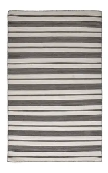 10' X 14' Black And White Striped Dhurrie Hand Woven Stain Resistant Area Rug