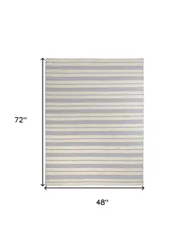 4' X 6' Blue and Ivory Striped Hand Woven Area Rug