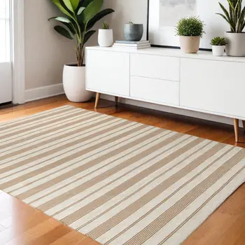 4' X 6' Brown and Ivory Striped Hand Woven Area Rug