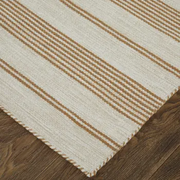 8' X 11' Brown and Ivory Striped Hand Woven Area Rug