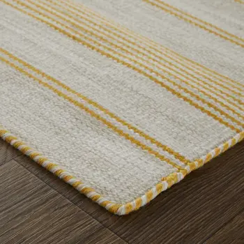 8' X 11' Yellow and Ivory Striped Hand Woven Area Rug