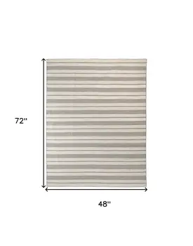 4' X 6' Gray and Ivory Striped Hand Woven Area Rug