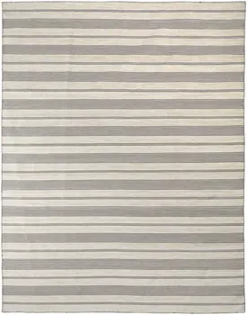 5' X 8' Gray And Ivory Striped Dhurrie Hand Woven Stain Resistant Area Rug