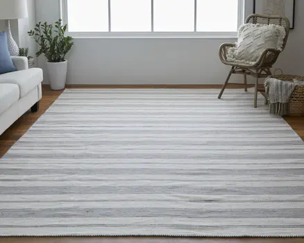 5' X 8' Gray And Ivory Striped Dhurrie Hand Woven Stain Resistant Area Rug