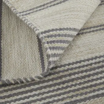 5' X 8' Gray And Ivory Striped Dhurrie Hand Woven Stain Resistant Area Rug