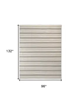 8' X 11' Gray and Ivory Striped Hand Woven Area Rug