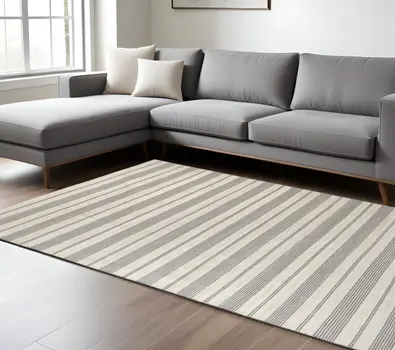 8' X 11' Gray and Ivory Striped Hand Woven Area Rug