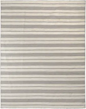10' X 14' Gray And Ivory Striped Dhurrie Hand Woven Stain Resistant Area Rug