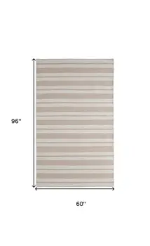 5' X 8' Ivory And Taupe Striped Dhurrie Hand Woven Stain Resistant Area Rug