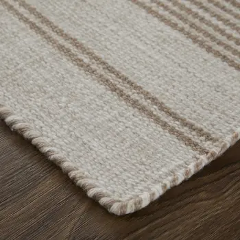 5' X 8' Ivory And Taupe Striped Dhurrie Hand Woven Stain Resistant Area Rug