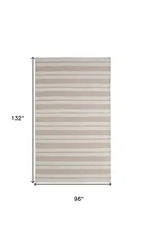 8' X 11' Ivory And Taupe Striped Dhurrie Hand Woven Stain Resistant Area Rug