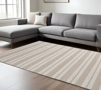 10' X 14' Black And White Striped Dhurrie Hand Woven Stain Resistant Area Rug