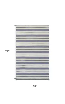 4' X 6' Blue and Ivory Striped Hand Woven Area Rug