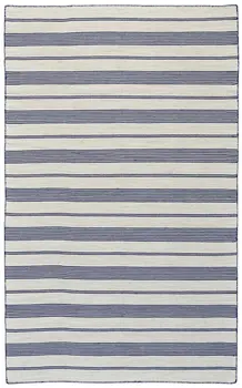 5' X 8' Blue And Ivory Striped Dhurrie Hand Woven Stain Resistant Area Rug