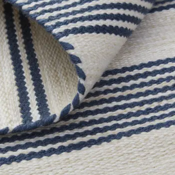 5' X 8' Blue And Ivory Striped Dhurrie Hand Woven Stain Resistant Area Rug