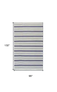 8' X 11' Blue And Ivory Striped Dhurrie Hand Woven Stain Resistant Area Rug